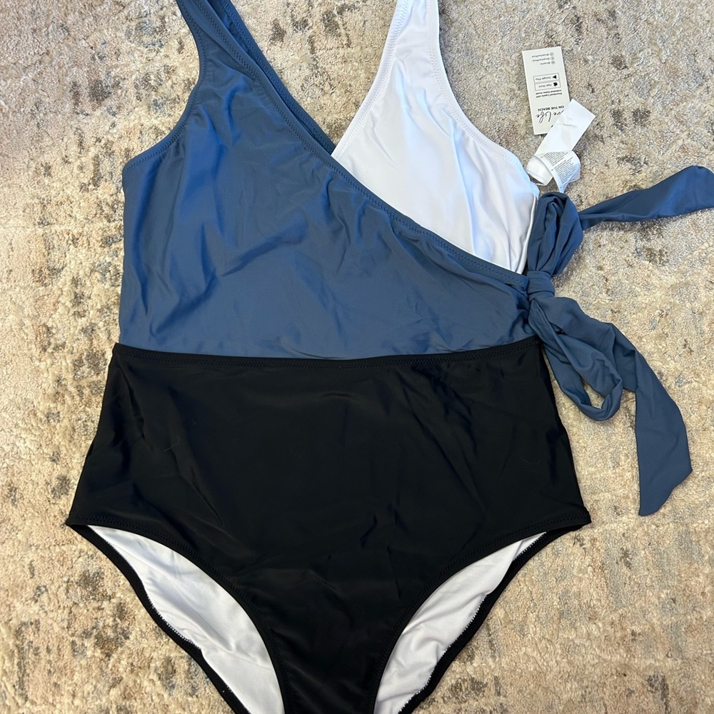 Women’s One-Piece Swimsuit - Blue and Black